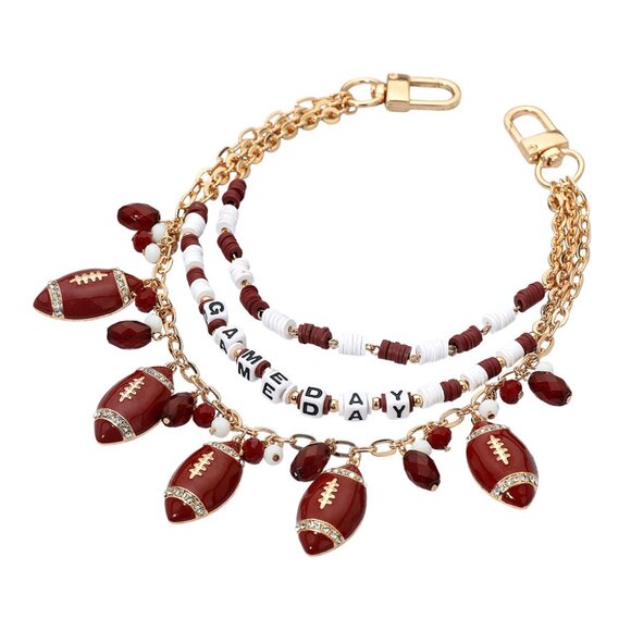 NEW Football Charm ALABAMA Burg. White Beaded Layered Bag Handbag Gold Chain - Picture 3 of 3